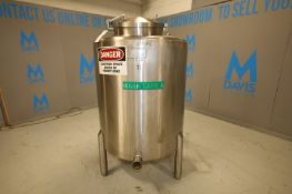 Lee 250 Gal Vertical S/S CIP Tank, Model 250PBT, SN C1647A1, with Top Hinged Lid, Level Sensor, (