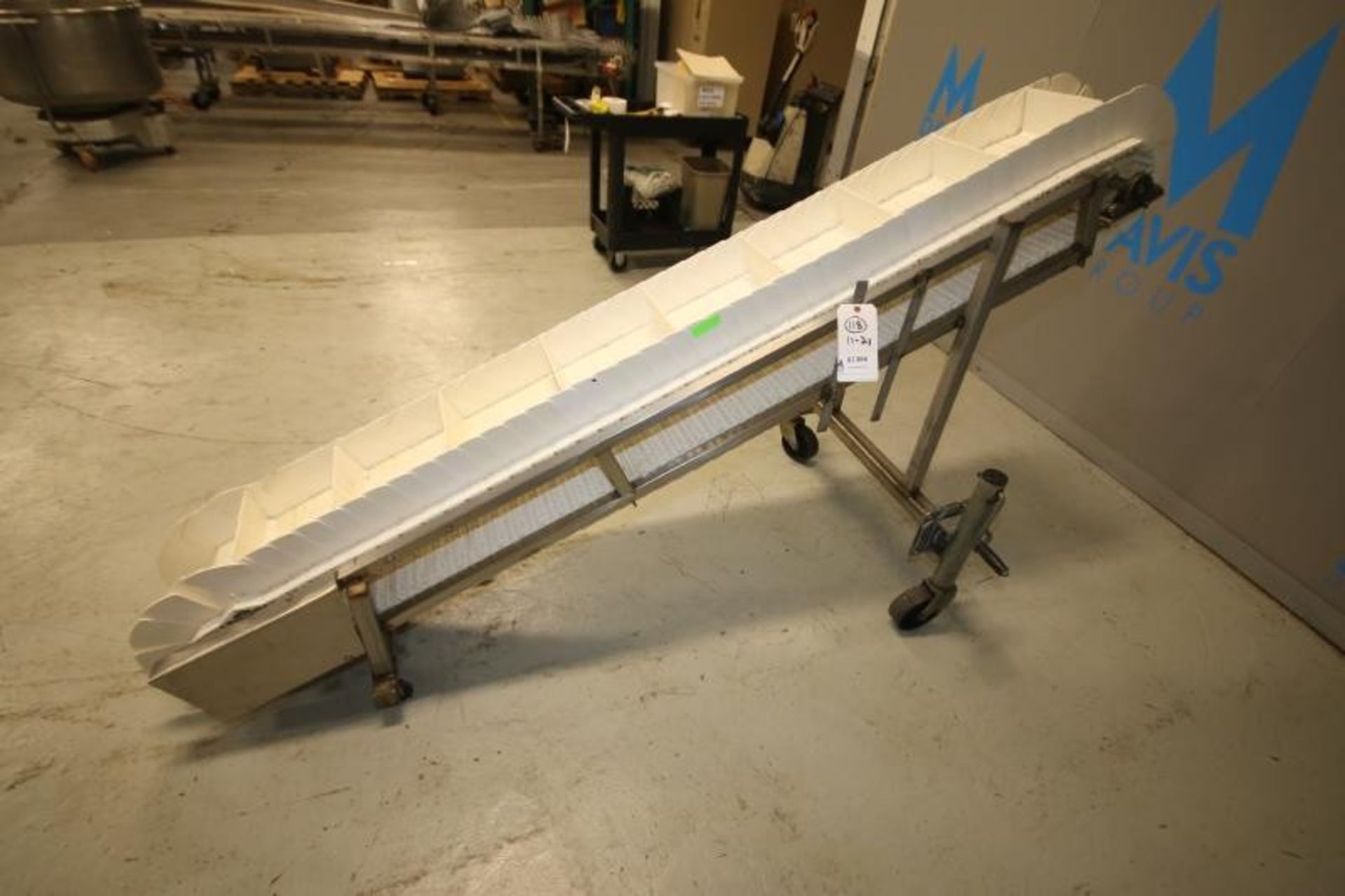 8'L x 9"W x 49"H Inclined S/S Conveyor, with 10" Flights, Mounted on Wheels, (Note: Missing Drive - Image 3 of 6