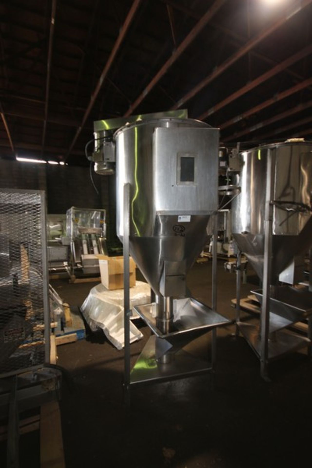 American Extrusion S/S Vertical Meal Mixer, with Cone Bottom & Aprox. 26" W x 23" L Feed Hopper with