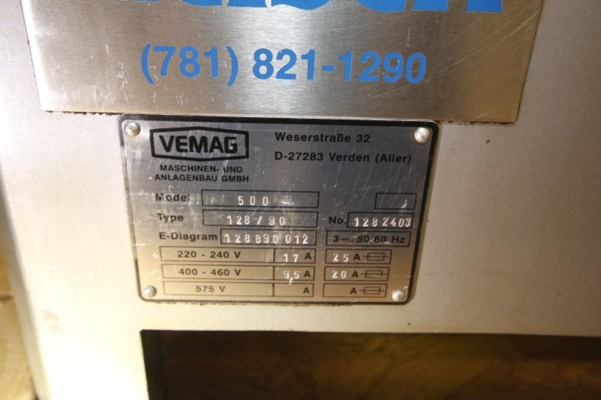 Vemag Vacuum Filler/Stuffer, Model 500, Type 128/90, SN 1282403, 220-240V, 400-460V, 575V, with - Image 9 of 9