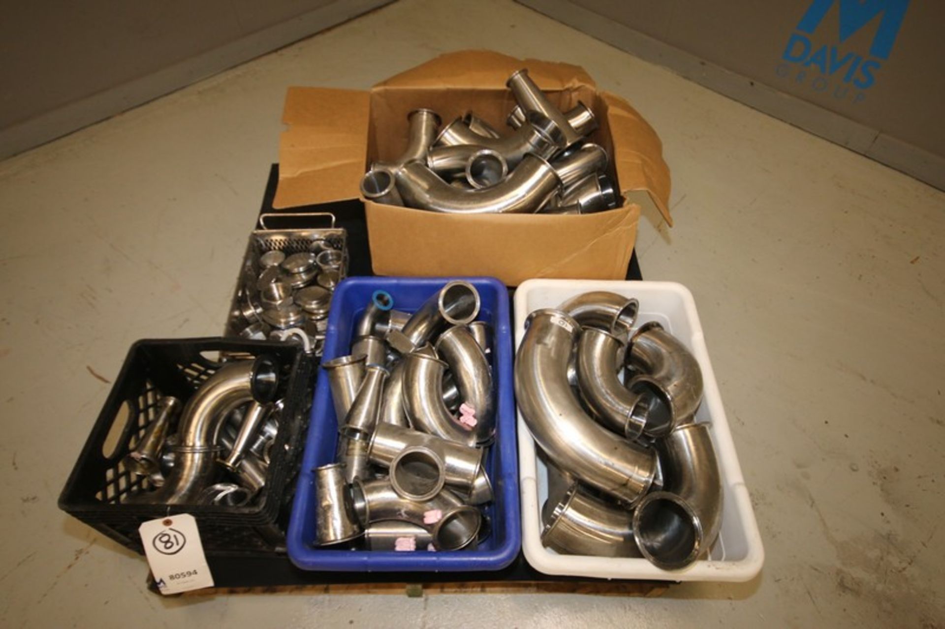 Aprox. 200 lbs. of Assorted S/S Sanitary Grade of Mostly Clamp Type S/S Elbows, T's & Reducers &