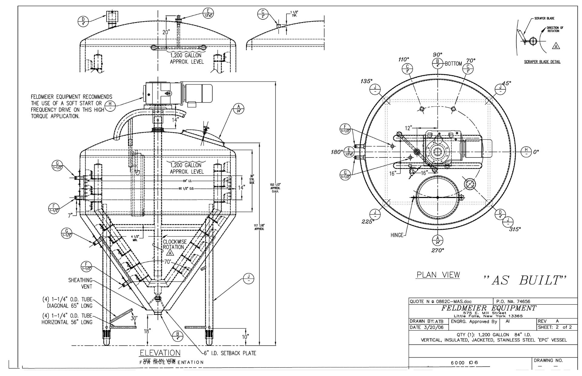 Feldmeier Aprox. 1,200 Gal. Dome Top Cone Bottom S/S Processor, SN E-321-06, with Scrape Surface - Image 13 of 13