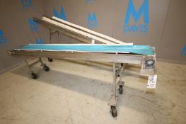 Lot of (2) 10' x 9' 5" L x 12" W Inclined S/S BeltBelt Conveyor Sections, (1) with Belt, both
