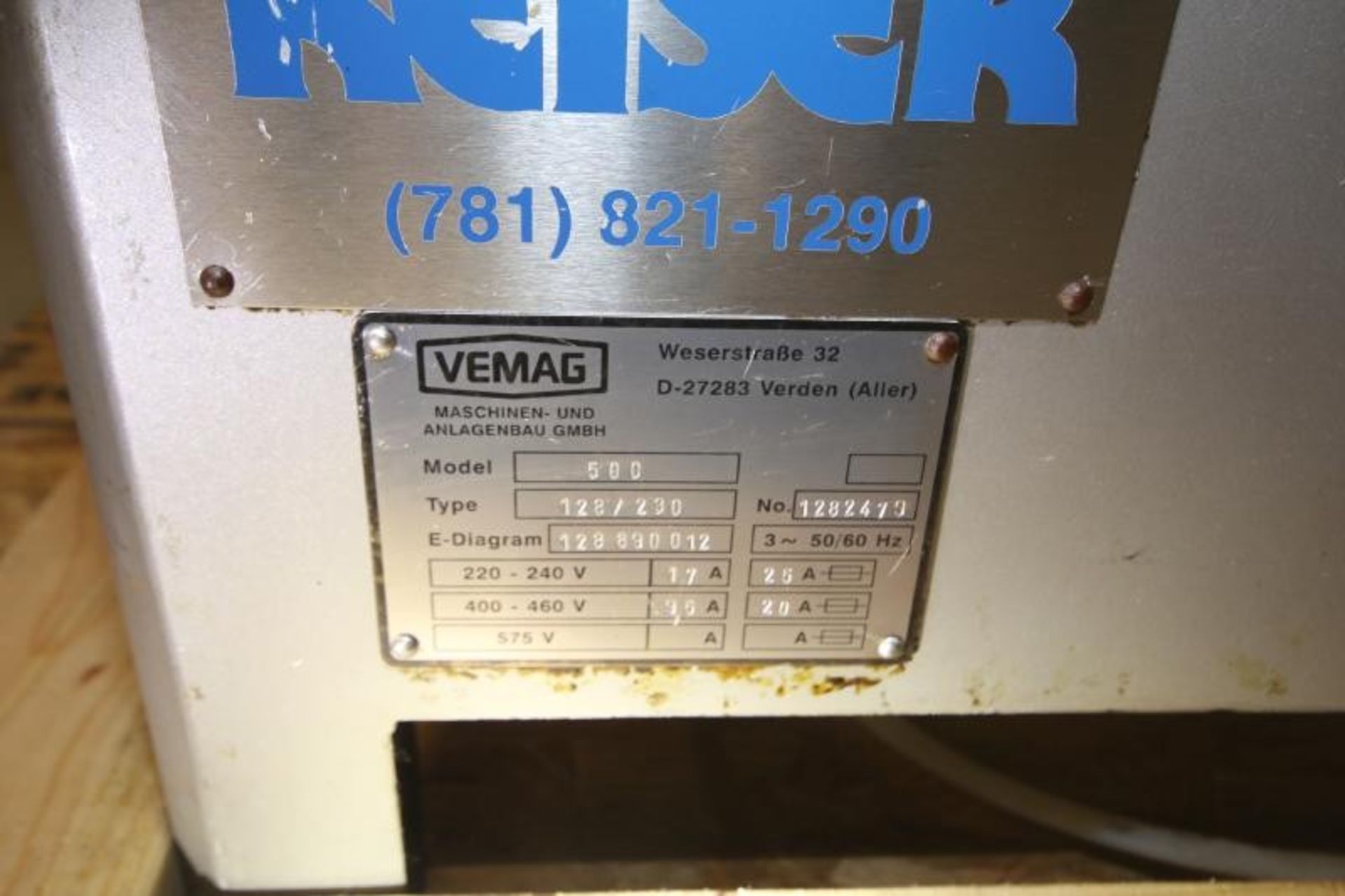 Vemag Vacuum Filler/Stuffer, Model 500,Type 128/230, SN 1282479, 220-240V (Note: Missing Touch Pad - Image 8 of 8