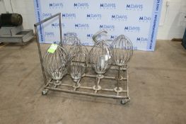 (5) Whisk Attachments for Mixer, with (1) Dough Hook Attachment, Mounted on S/S Portable Cart (INV#