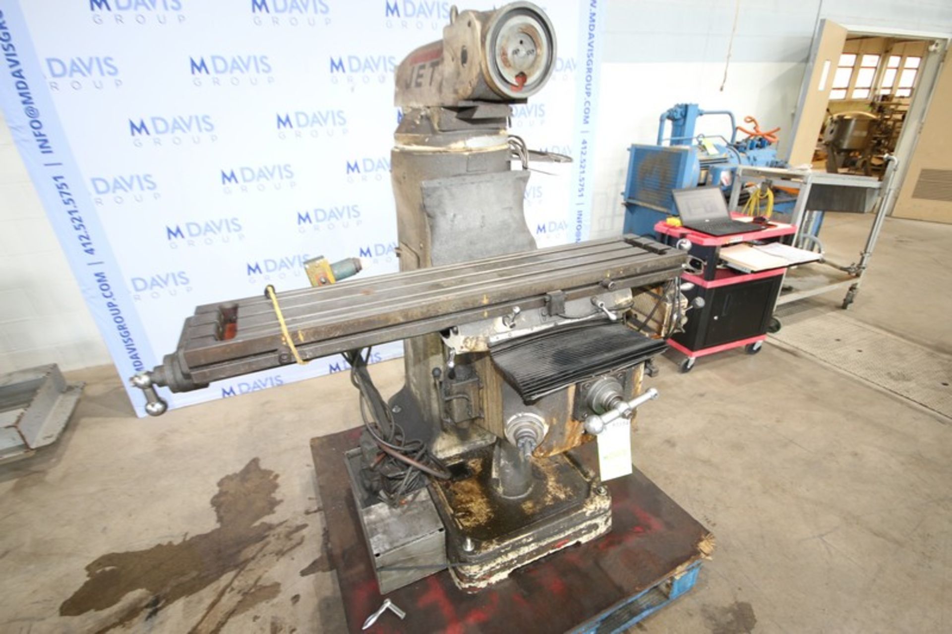 JET Turret Milling Machine, M/N JTM-4VS, S/N 8011144, with Aprox. 49" L x 9" W Material Table (NOTE: - Image 3 of 6