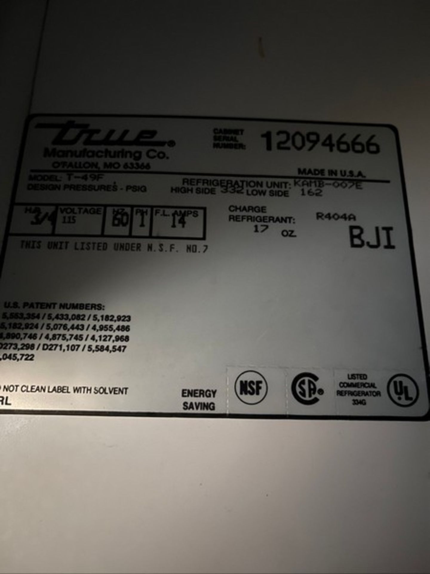 TRUE MANUFACTURING 2-DOOR S/S FREEZER, MODEL T-49F, S/N 12094666, 115 V, 1 PHASE(INV#80362)( - Image 2 of 3