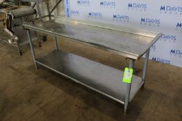 S/S Table,with Mild Steel Legs, Overall Dims.: Aprox. 79" L x 28" W x 35" H with S/S Bottom Shelf (