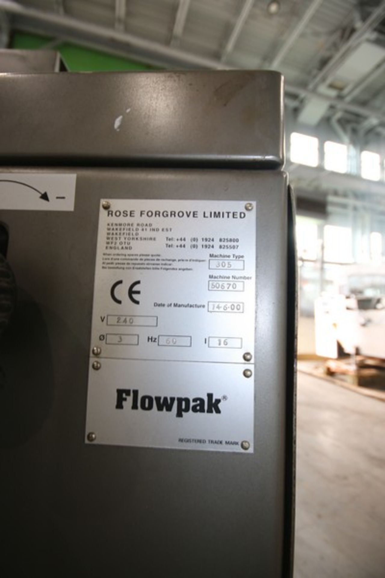 Rose Forgrove Flow-Wrapper, Machine Type:  305, Machine Number:  50670, 240 Volts, 3 Phase, with - Image 9 of 10