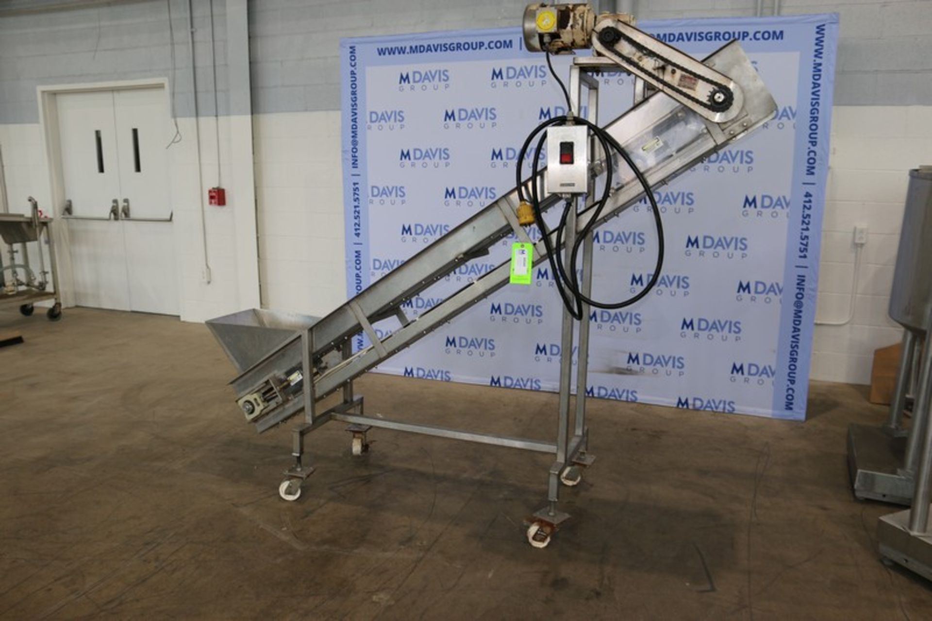 CMI S/S Incline Conveyor,M/N 1C-5, S/N 0208, Height of Belt to Ground: Aprox. 70" H, Spacing of