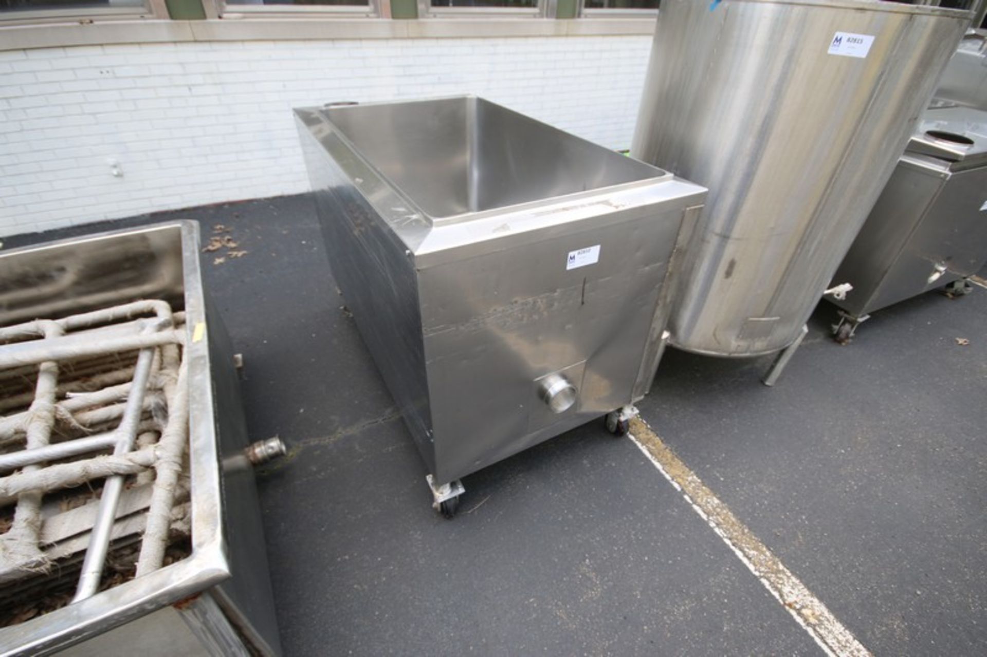 Square S/S Tank, Internal Dims. Aprox. 3 ft. 9” L x 24” W x 25” Deep, Mounted on Portable Wheels (