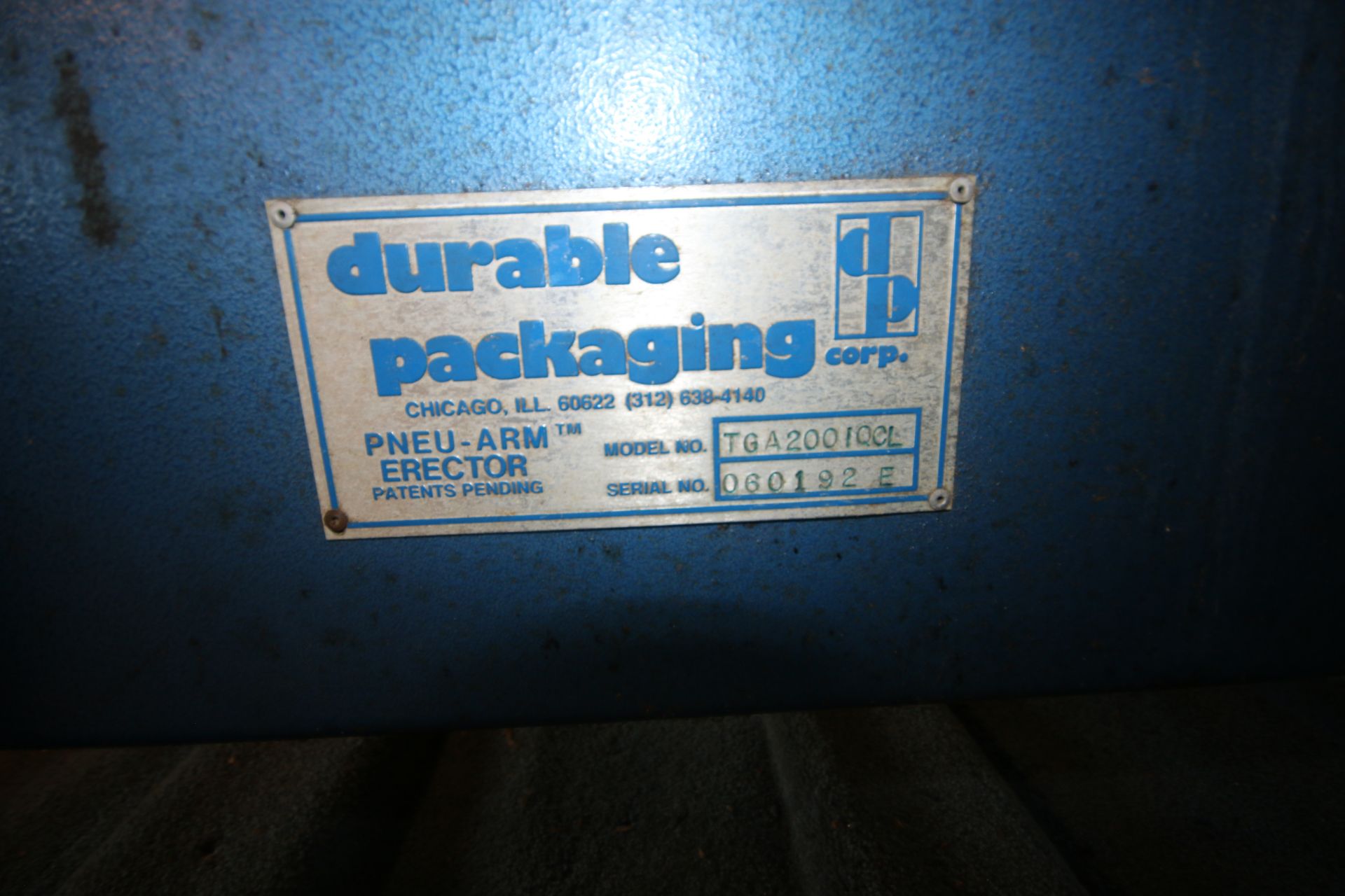 Durable Packaging Pneu-Arm Erector,M/N TGA2001QCL, S/N 060192E, Mounted On Legs(INV#69377) ( - Image 8 of 8
