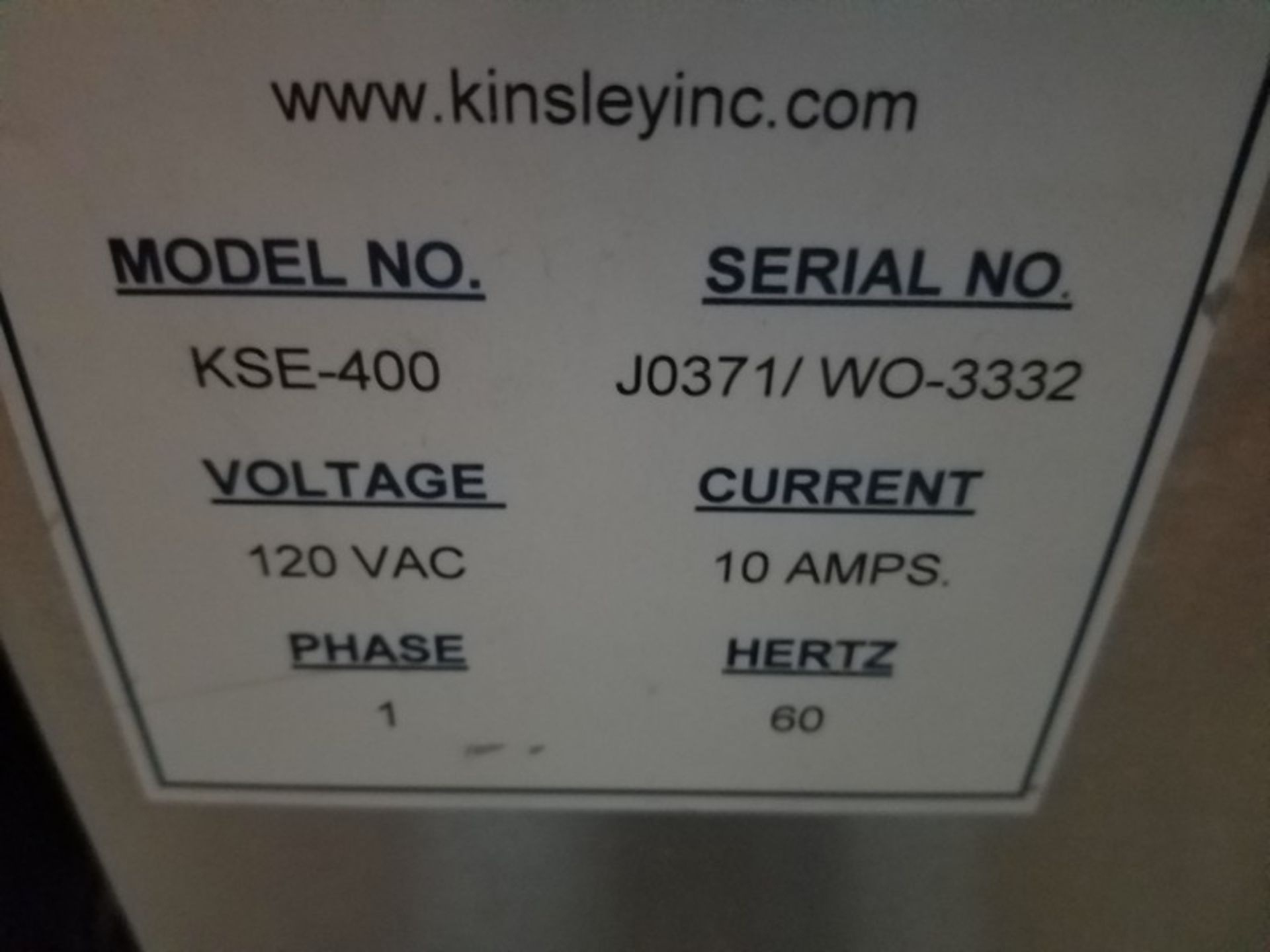 Kinsley KSE-400 Bottle Turner, S/N JO277/WO-2576, Volt 120 (Loading Fee $100)(Located Fort Worth, - Image 5 of 9