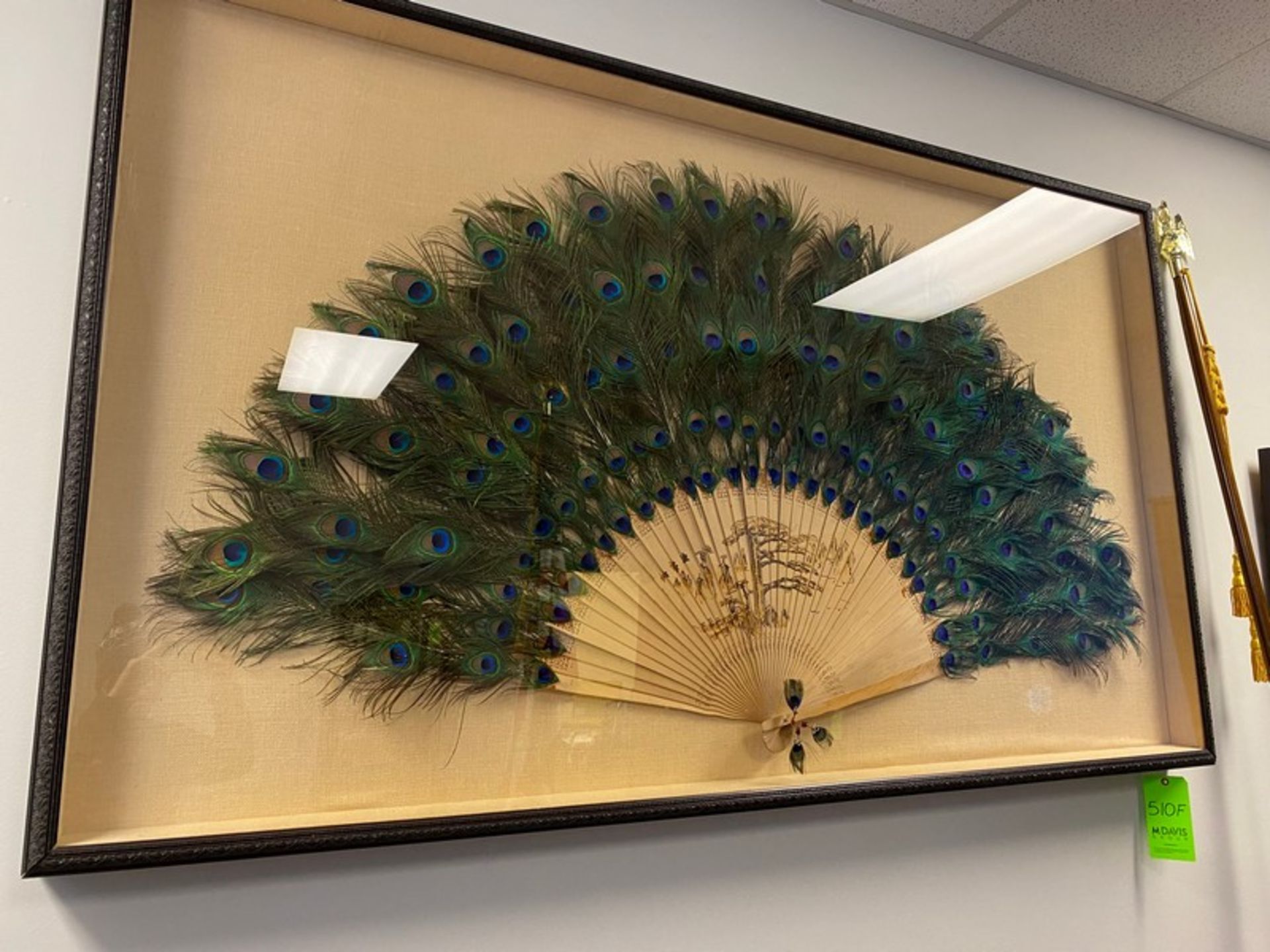 Oriental Peacock Fan Framed Art. 82"W x 4.5"D x 48" H (Elevator Handling Fee $20) (Located New