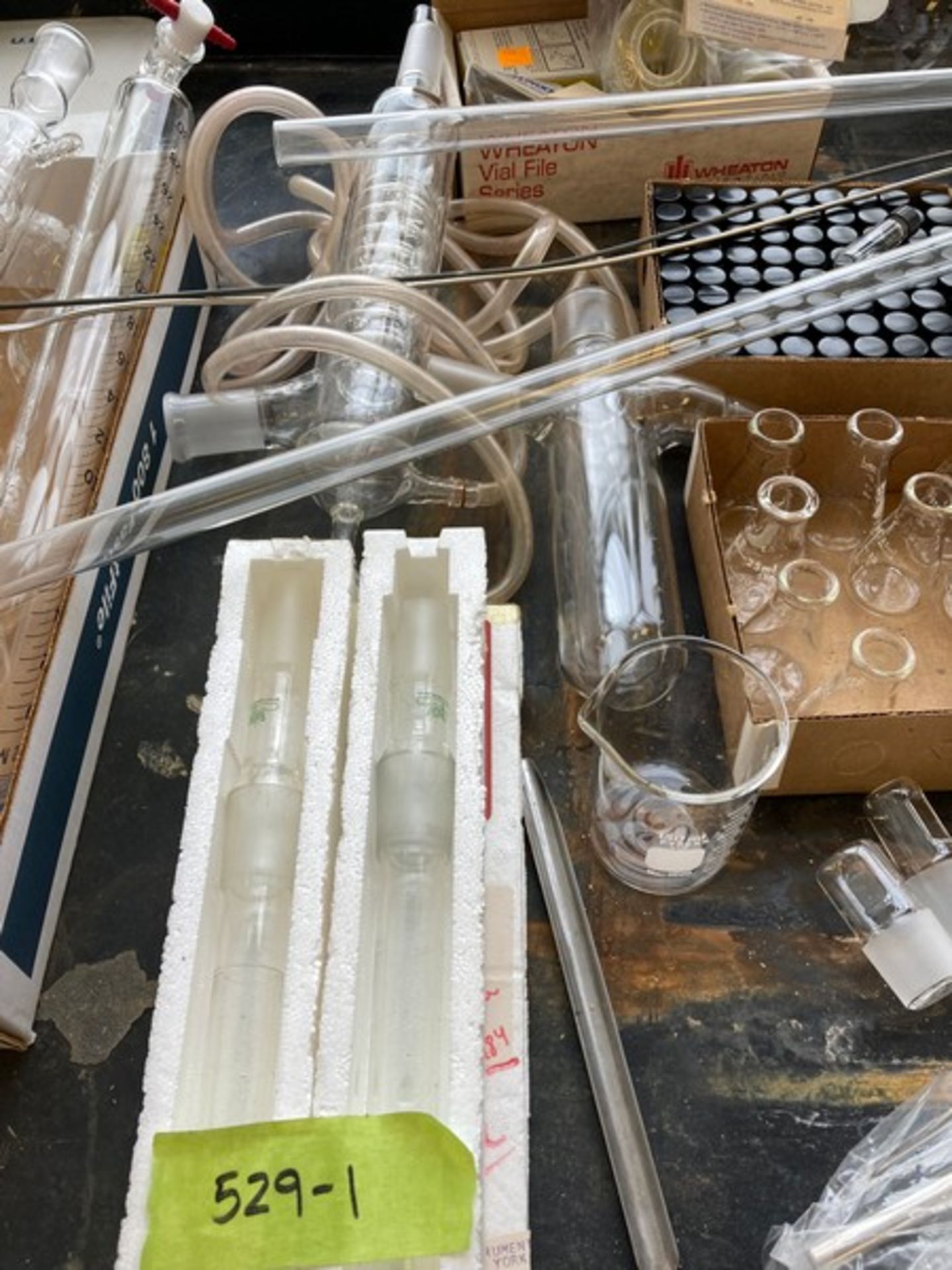 approx 20 boxes Lab accessories & Glassware (on 3 tables & floor) - small carboys, flat glass domes, - Image 3 of 20