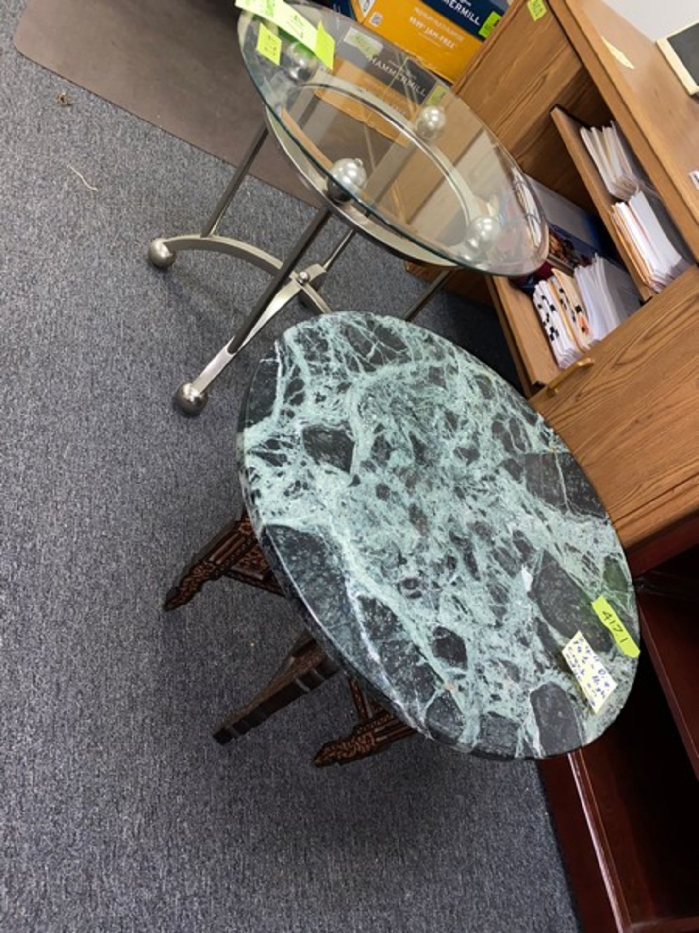 3 decorative round top end tables, one(1) granite top with hand-carved base - 24" diameter x 20"H - Image 5 of 10