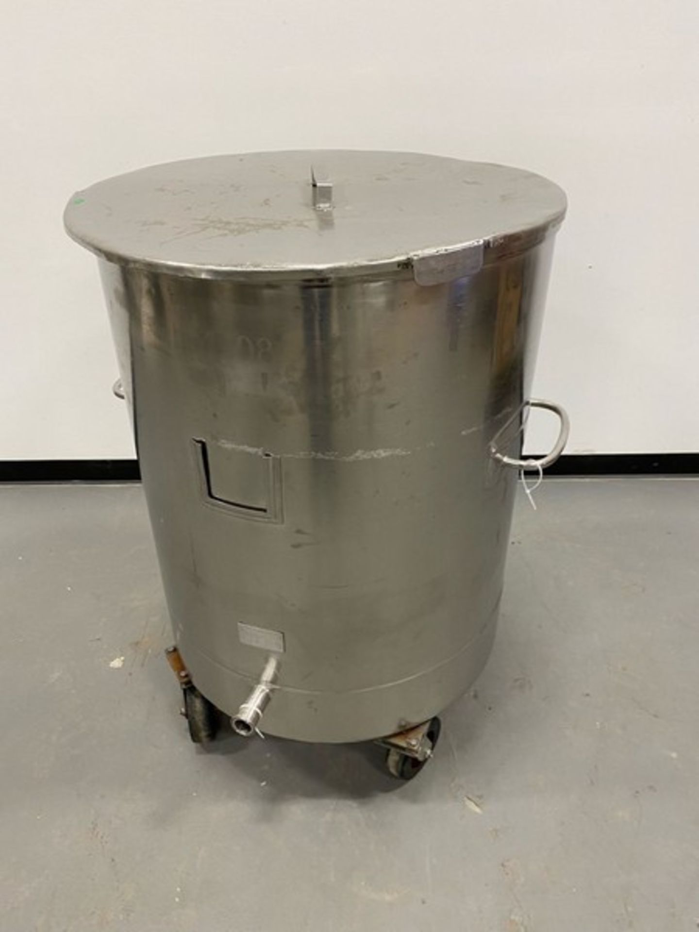 Stainless Steel Tank: 30 inch diameter by 38 inches straight wall, on wheels. As shown in photos. No - Image 3 of 3