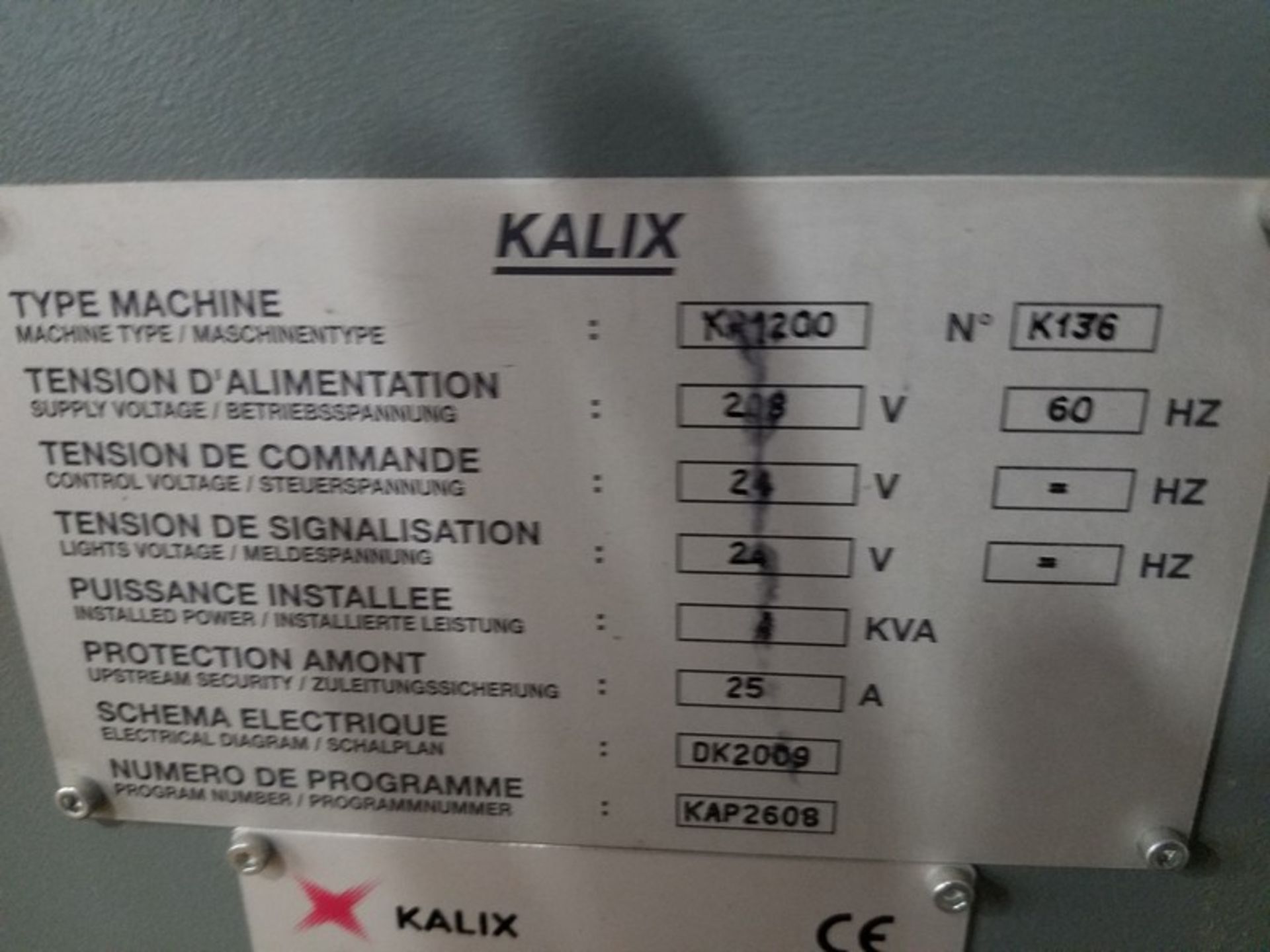 Kalix KP1200 Cartoner, cosmetic applications, serial # K136, volt 208, Date 07/2012, 120 ppm ( - Image 16 of 17