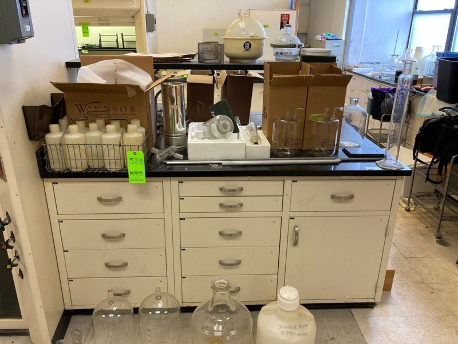 approx 20 boxes Lab accessories & Glassware (on 3 tables & floor) - small carboys, flat glass domes, - Image 20 of 20