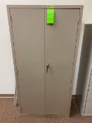 2 unit lot consisting of 1 large metal storage cabinet w/ all supplies pictured & 1 locking key