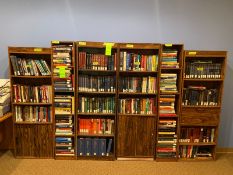 6 (six) wood&veneer bookshelves: 2 units sized 24"Wx9.5"Dx68"H, 2 units @ 13"Wx12"Dx71.5"H, 2 @24"