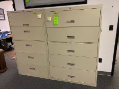 2 Metal Lateral Filing Cabinets with 5 Drawers each, one(1) with lock and key 36"Wx18"Dx64"H and