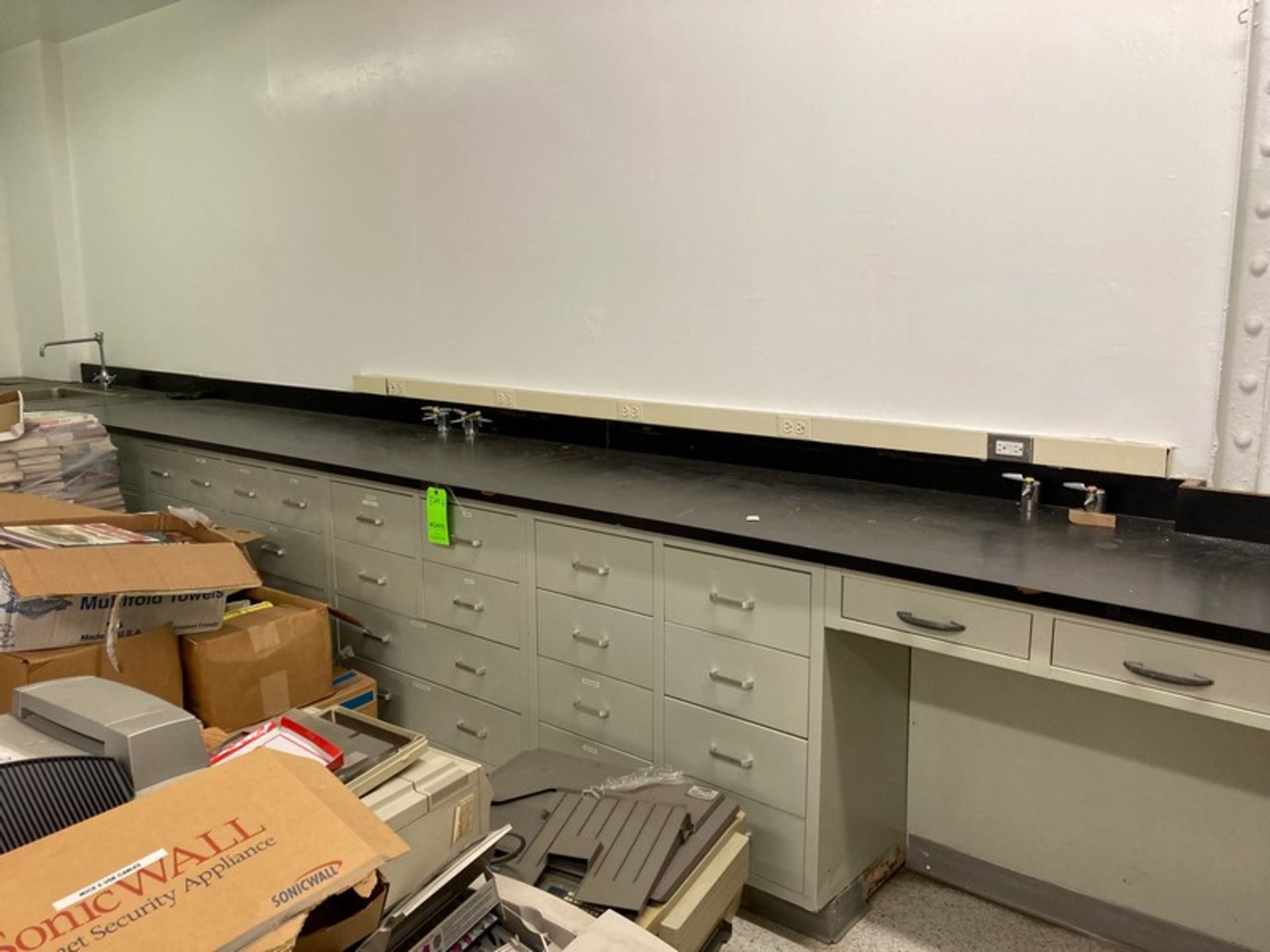 20' Lab Bench & Cabinets - w/ sink & opening for desk / formica top. (Elevator Handling Fee $80) ( - Image 3 of 4