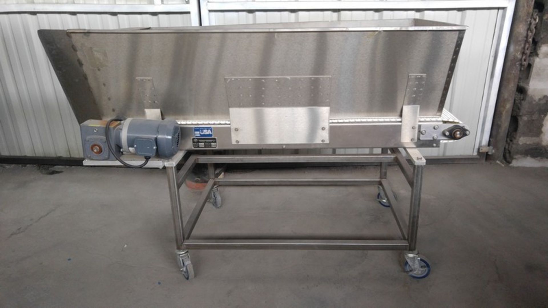 S/S Food Grade Plastic Belt Conveyor, 18" Wide x 72" Long x 32" High, Casters, 18" Side Rails (