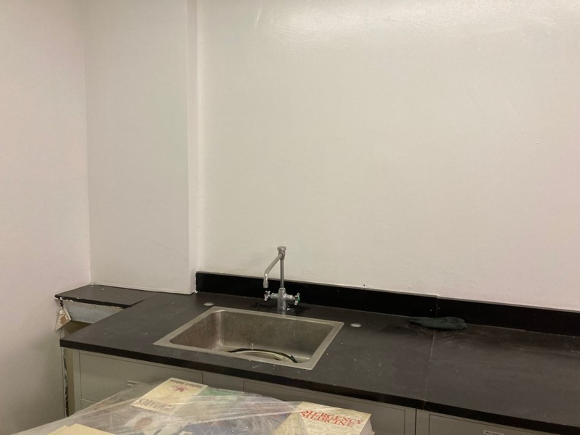 20' Lab Bench & Cabinets - w/ sink & opening for desk / formica top. (Elevator Handling Fee $80) (