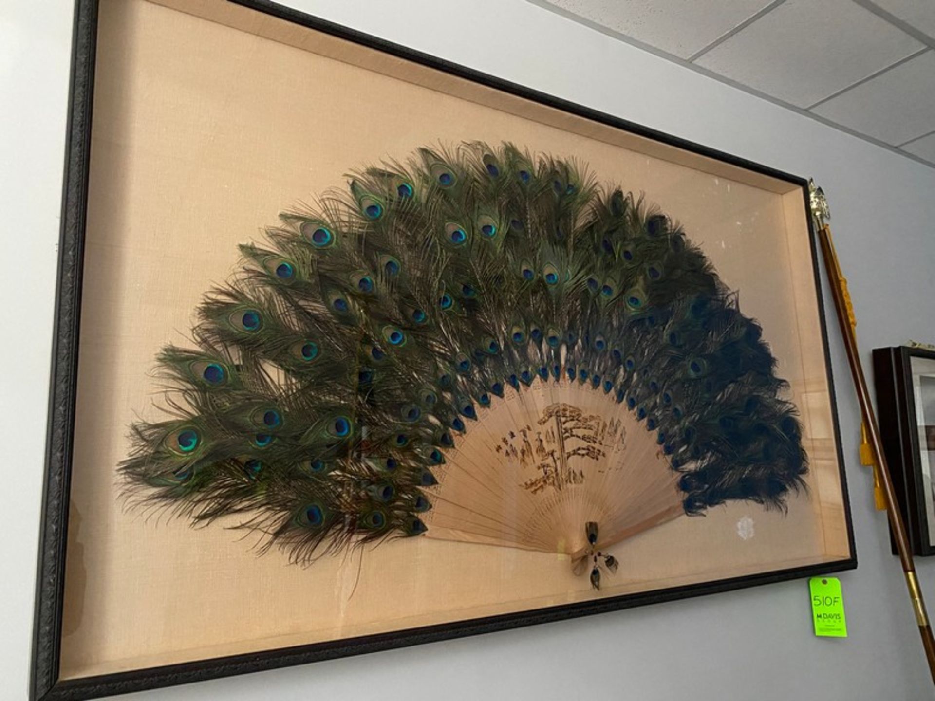 Oriental Peacock Fan Framed Art. 82"W x 4.5"D x 48" H (Elevator Handling Fee $20) (Located New - Image 4 of 12