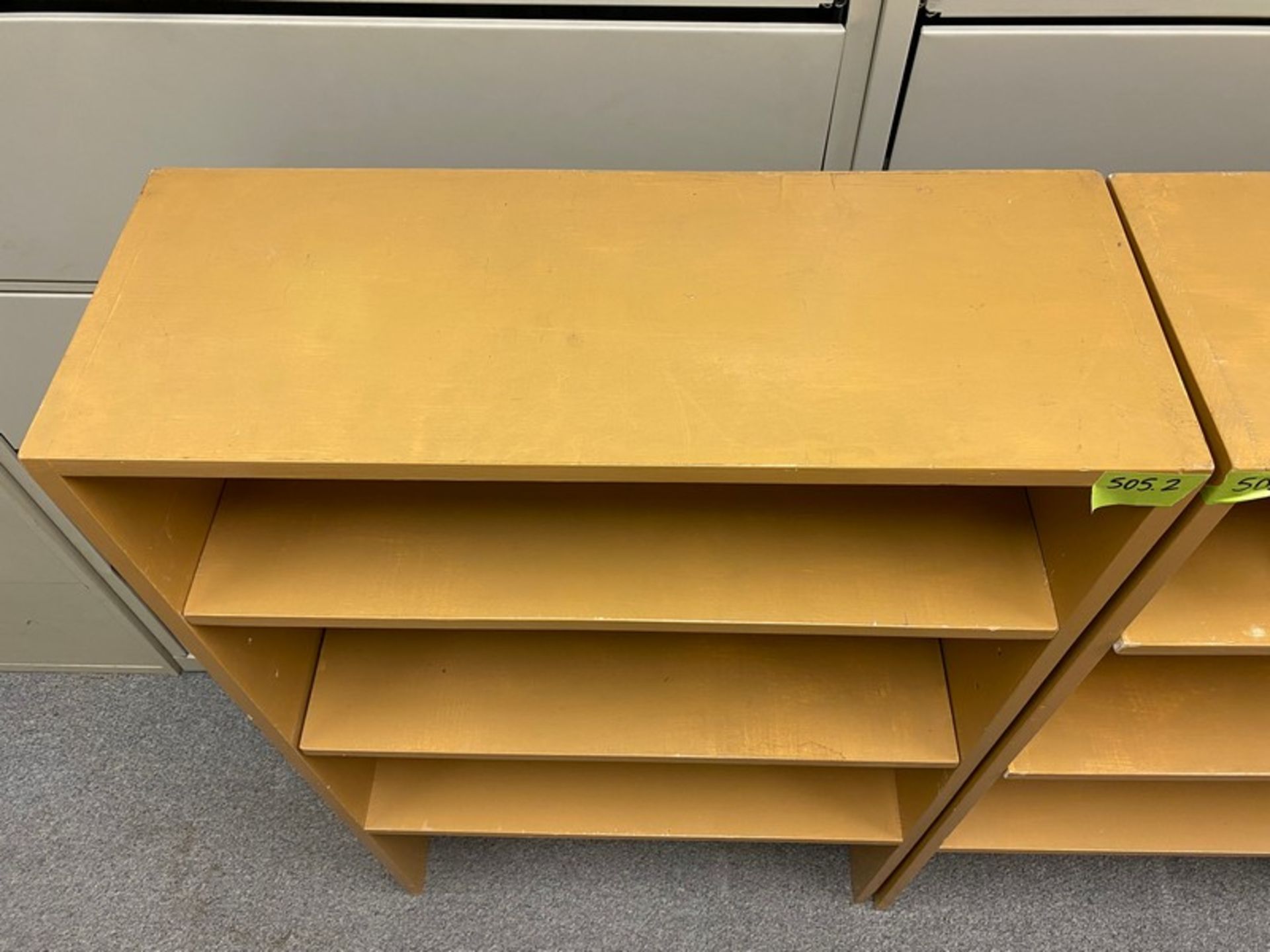 2 matching, painted wooden shelves. 29.5"Wx11.5"Dx48"H (Elevator Handling Fee $20) (Located New - Image 2 of 9