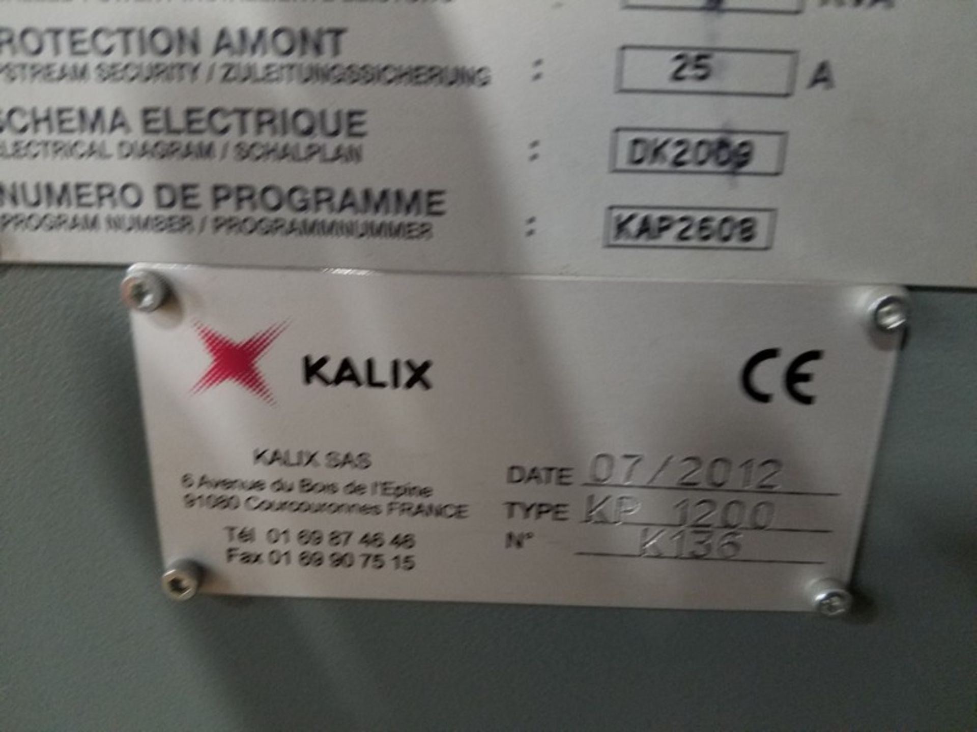Kalix KP1200 Cartoner, cosmetic applications, serial # K136, volt 208, Date 07/2012, 120 ppm ( - Image 17 of 17