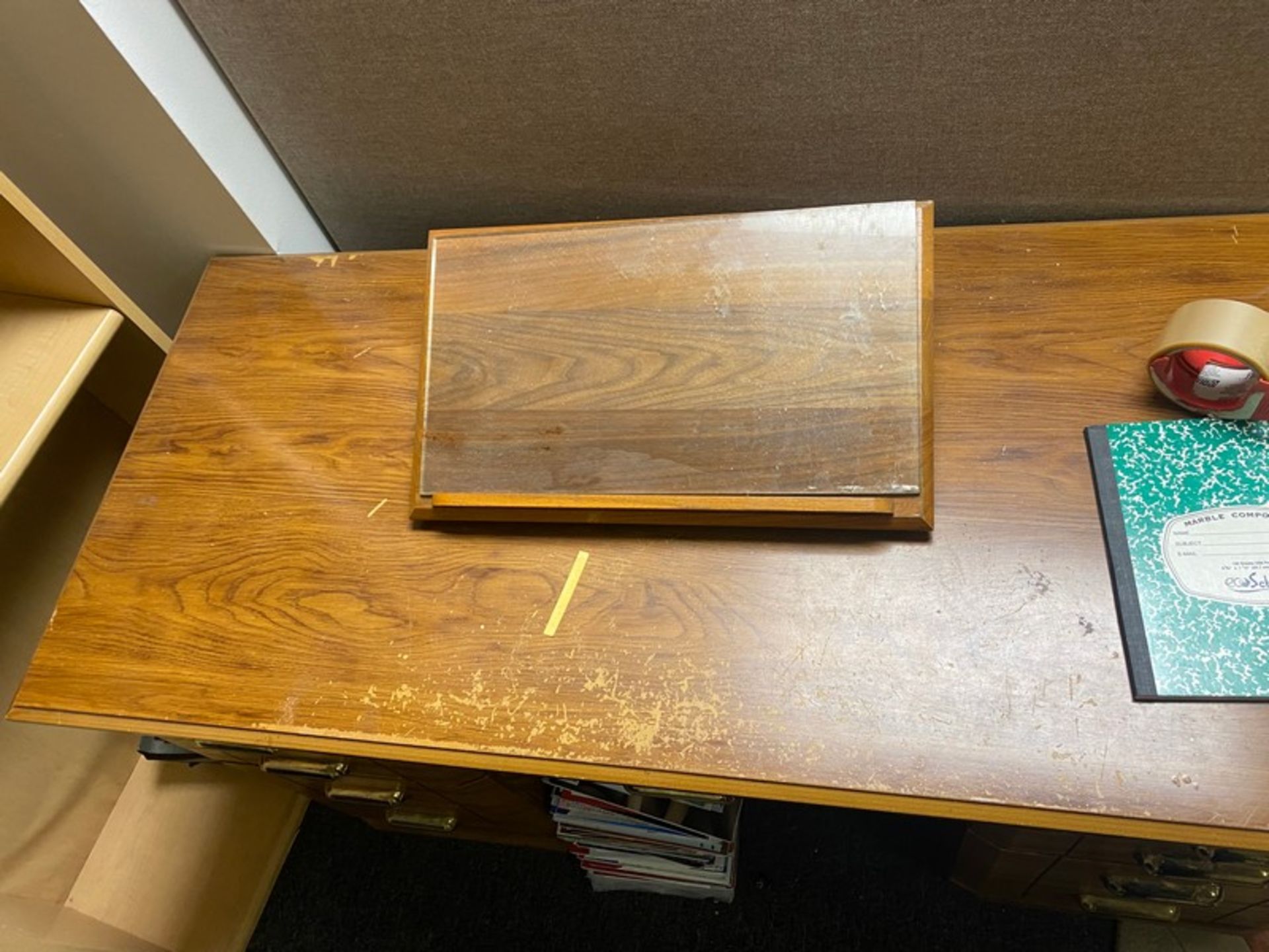 5 pieces office furniture: one(1) formica top, metal drawer desk 55"Wx 30"D / one(1) wood desk 55" - Image 8 of 11