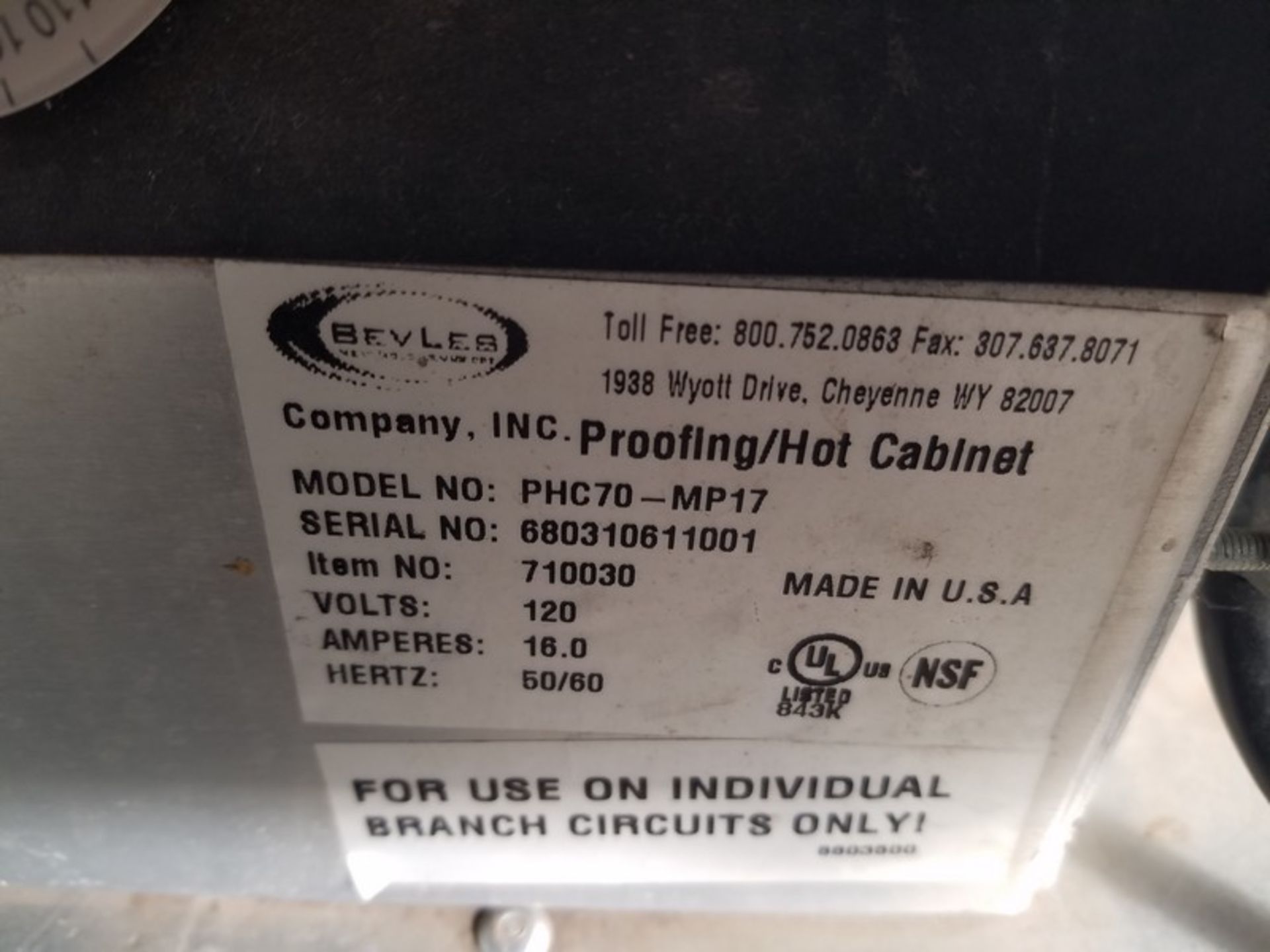 Bevles PHC70-MP17 proofing / hot cabinet, serial # 680310611001, volt 120, casters (Loading Fee $50 - Image 4 of 4