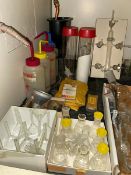 Approx 8 boxes lab accessories and glassware: millipore + filters + consumables + thomas