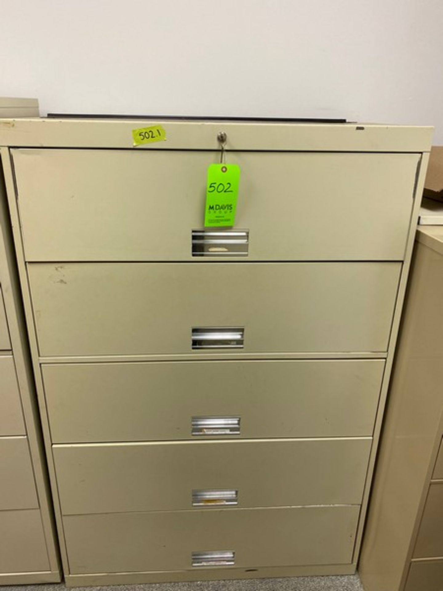 2 Lateral 5-Drawer Filing cabinets with keys. 30"Wx18"Dx64"H and 42"Wx18"Dx62"H (Elevator Handling