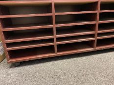 3 total office dark wood cabinets / Brochure Storage units: 2 with 22 drawers each 27.5"Wx20"Dx39.