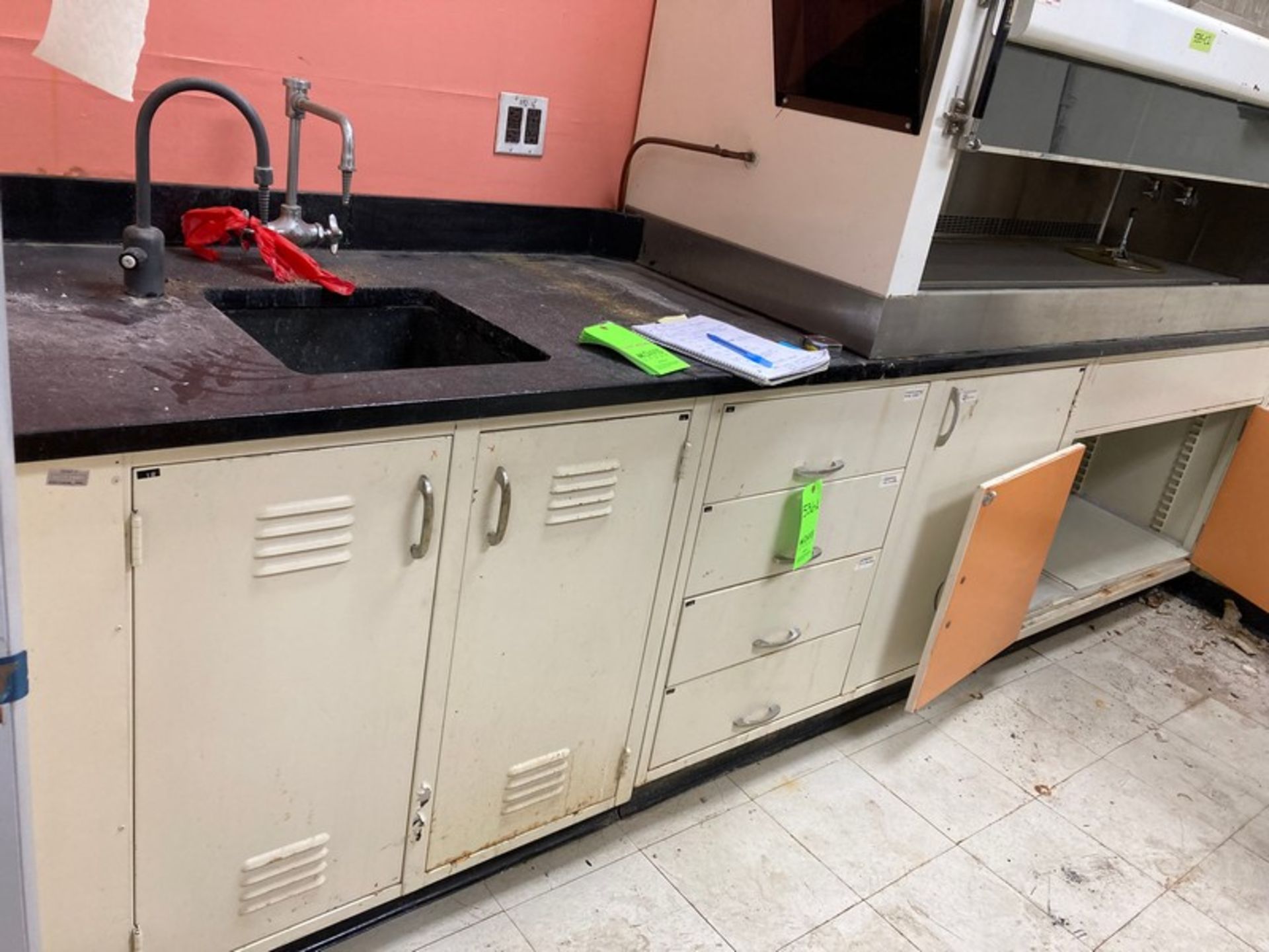 12.5 ft Stone-Top Lab Cabinets with sink (under Biological Hood (see 535-C2)) with cabinets & - Image 2 of 4