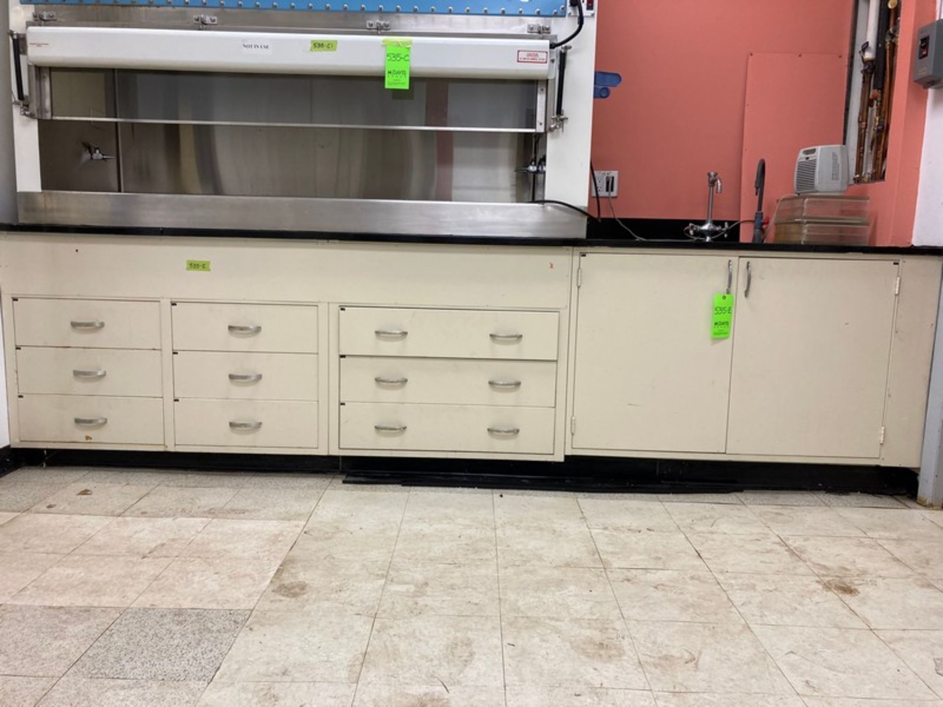 11 ft Stone-Top Lab Cabinets with sink (under Biological Hood (see 535-C1)), with cabinets and - Image 2 of 3
