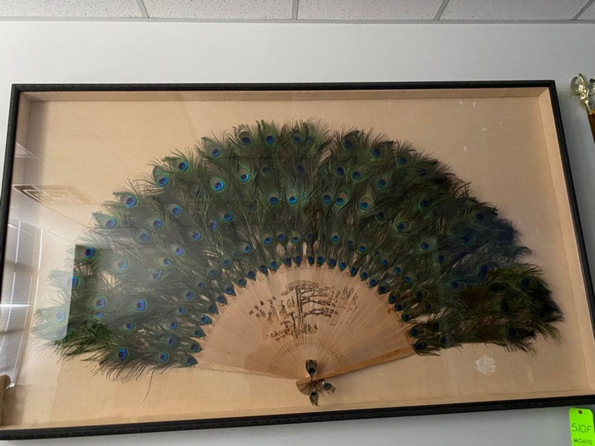 Oriental Peacock Fan Framed Art. 82"W x 4.5"D x 48" H (Elevator Handling Fee $20) (Located New - Image 6 of 12