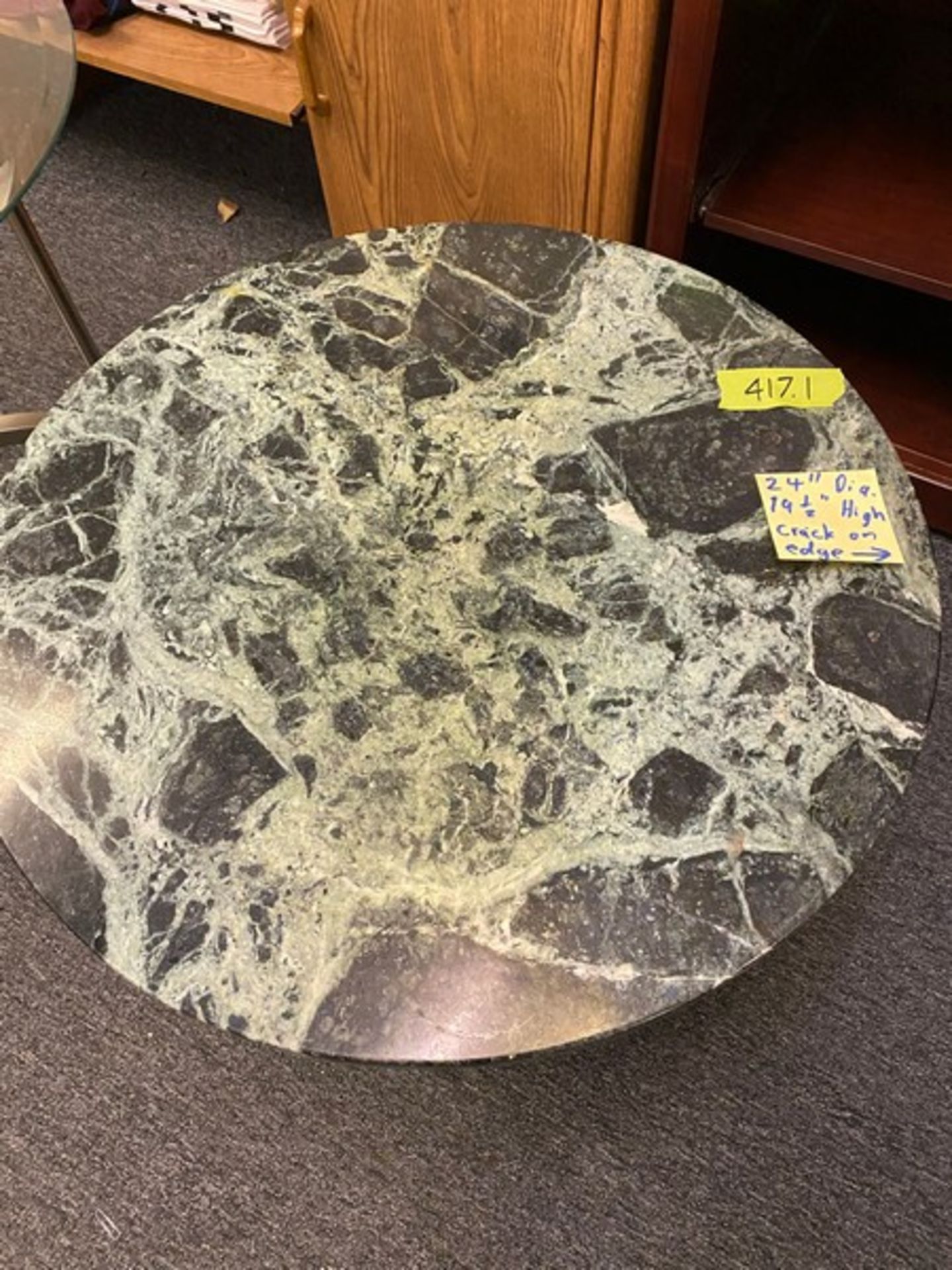 3 decorative round top end tables, one(1) granite top with hand-carved base - 24" diameter x 20"H - Image 8 of 10
