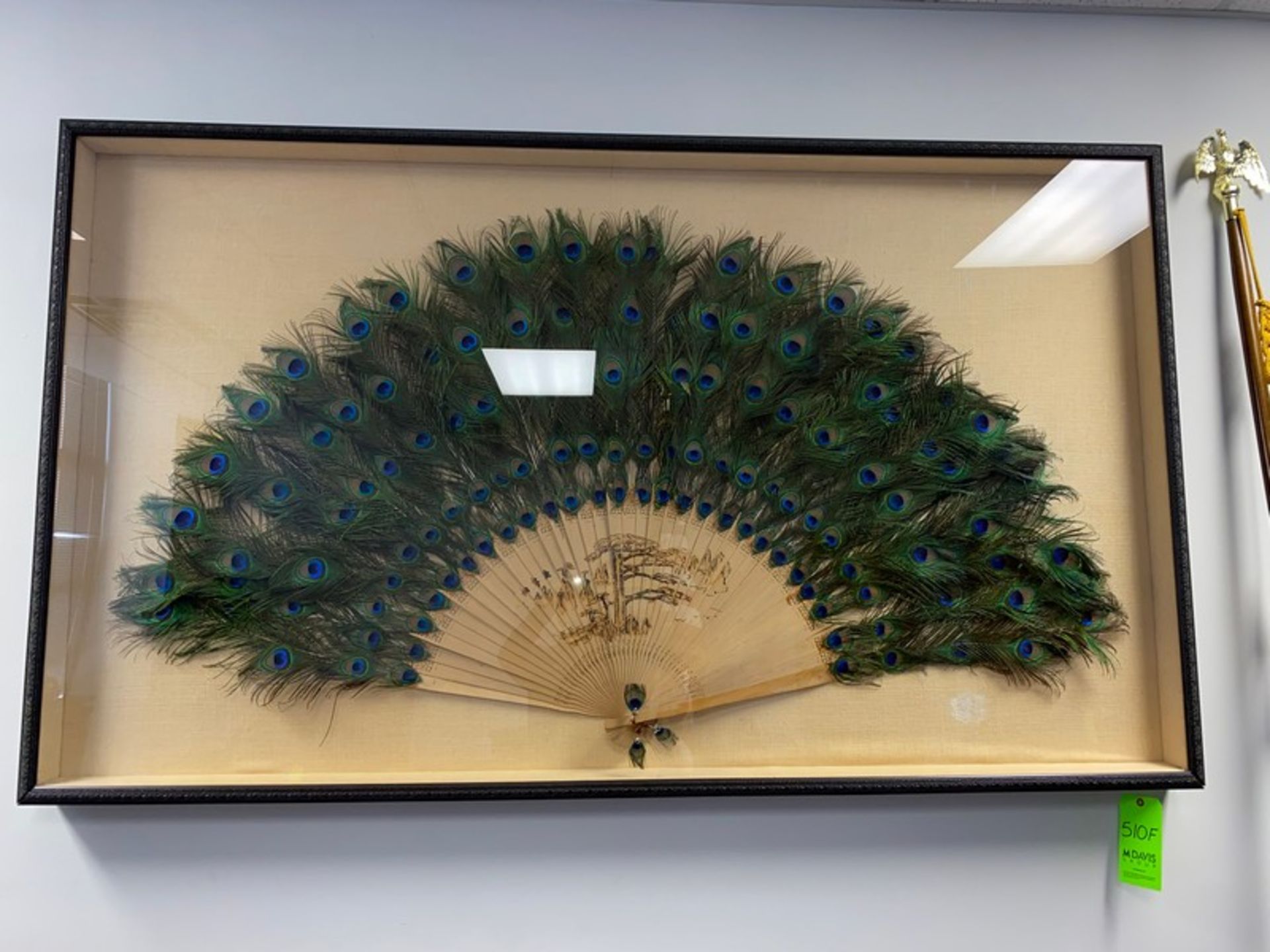 Oriental Peacock Fan Framed Art. 82"W x 4.5"D x 48" H (Elevator Handling Fee $20) (Located New - Image 10 of 12