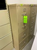 2 legal 4-drawer filing cabinets. One (1) with key. 18"Wx28.5"Dx52"H (Elevator Handling Fee $20) (