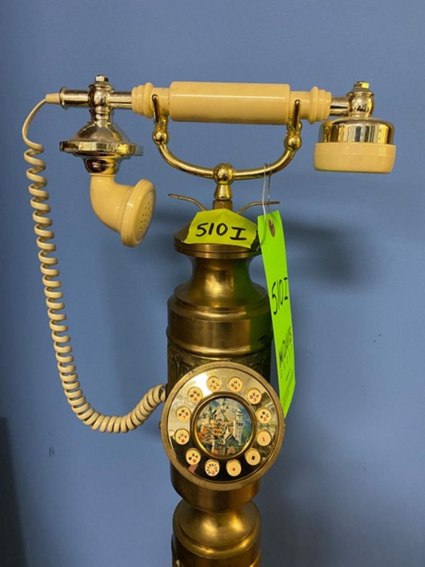 Antique phone on brass stand, approx 36" H (Located New Brunswick, NJ) - Image 3 of 5