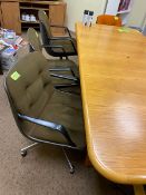 7 rolling office chairs of same style: 5 matching brown, 1 yellow, 1 orange(Elevator Handling Fee $