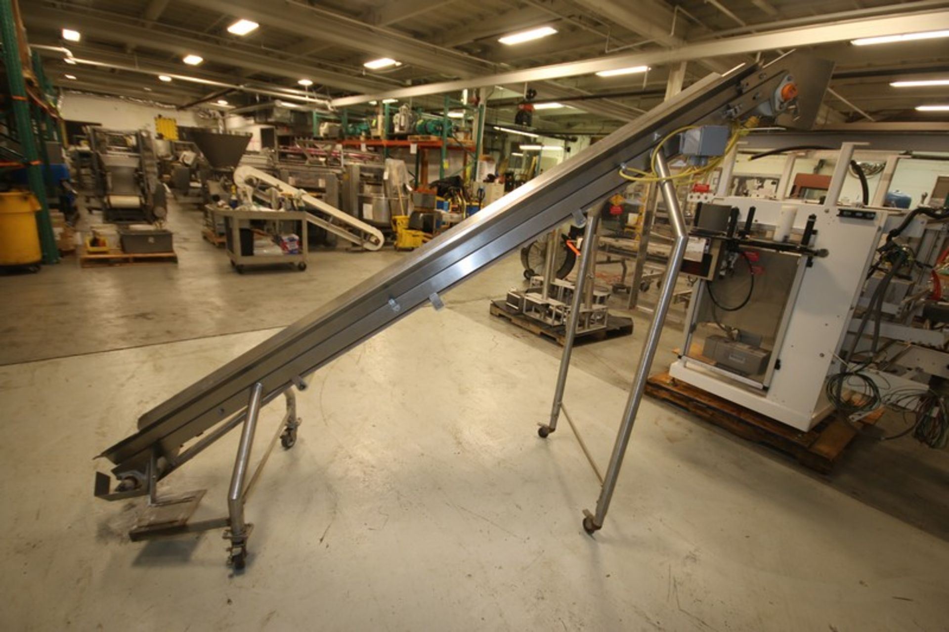 Aprox. 11' L x 82" H x 8" W Inclined S/S Portable Conveyor with Side Rails & Tope Chute, (Note: - Image 2 of 4