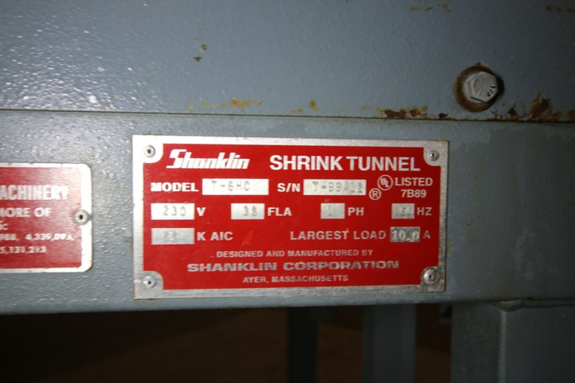 Shanklin Shrink Wrap Tunnel, Model T-6HC, SN T-99A12, with 18" W x 11" H Opening, 10.75" W Belt, 30" - Image 7 of 7