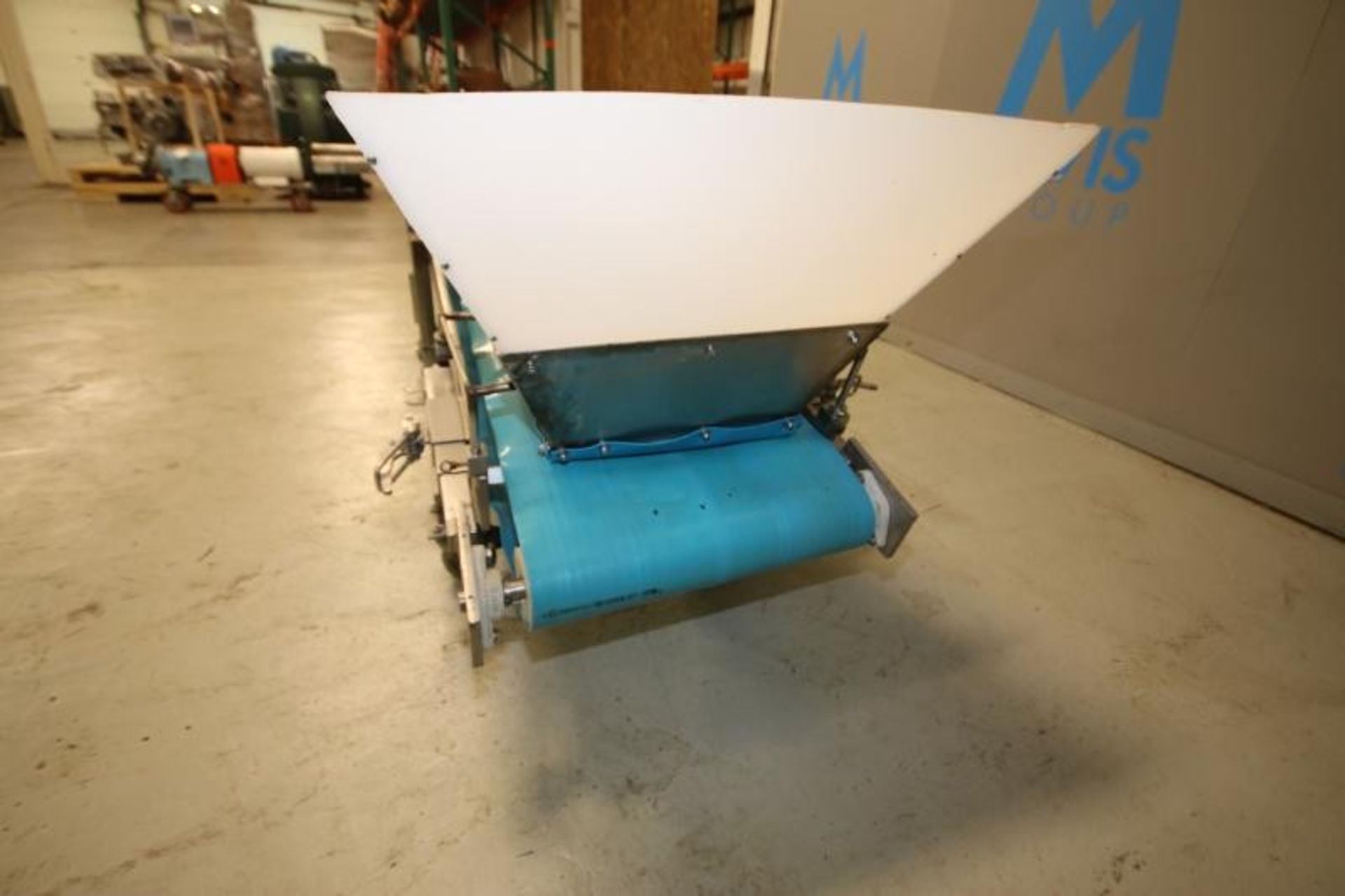 6' L Inclined S/S Conveyor with 20" W Belt, Adjustable Side Rails and Hopper, Mounted on Wheels, (