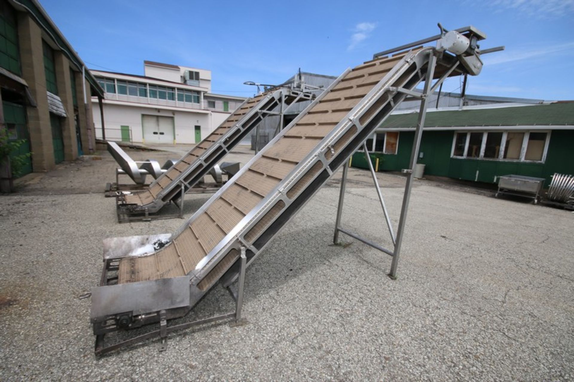 Aprox. 13' L x 36" W x 104" H S/S Inclined Conveyor with Intralox Type Belt with 8.5" Divider