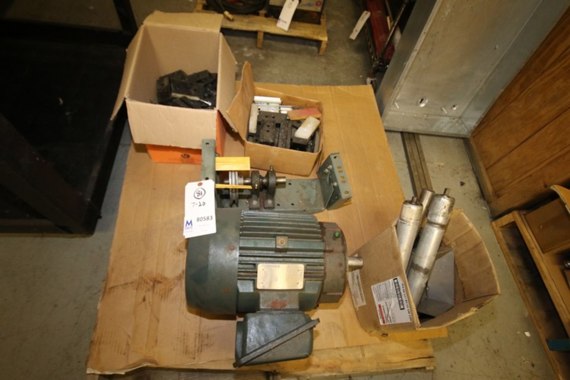 Toshiba 7.5 hp/1760 rpm Motor, 460V 3 Phase with Assorted Conveyor Parts (INV#80583)(Located @ the